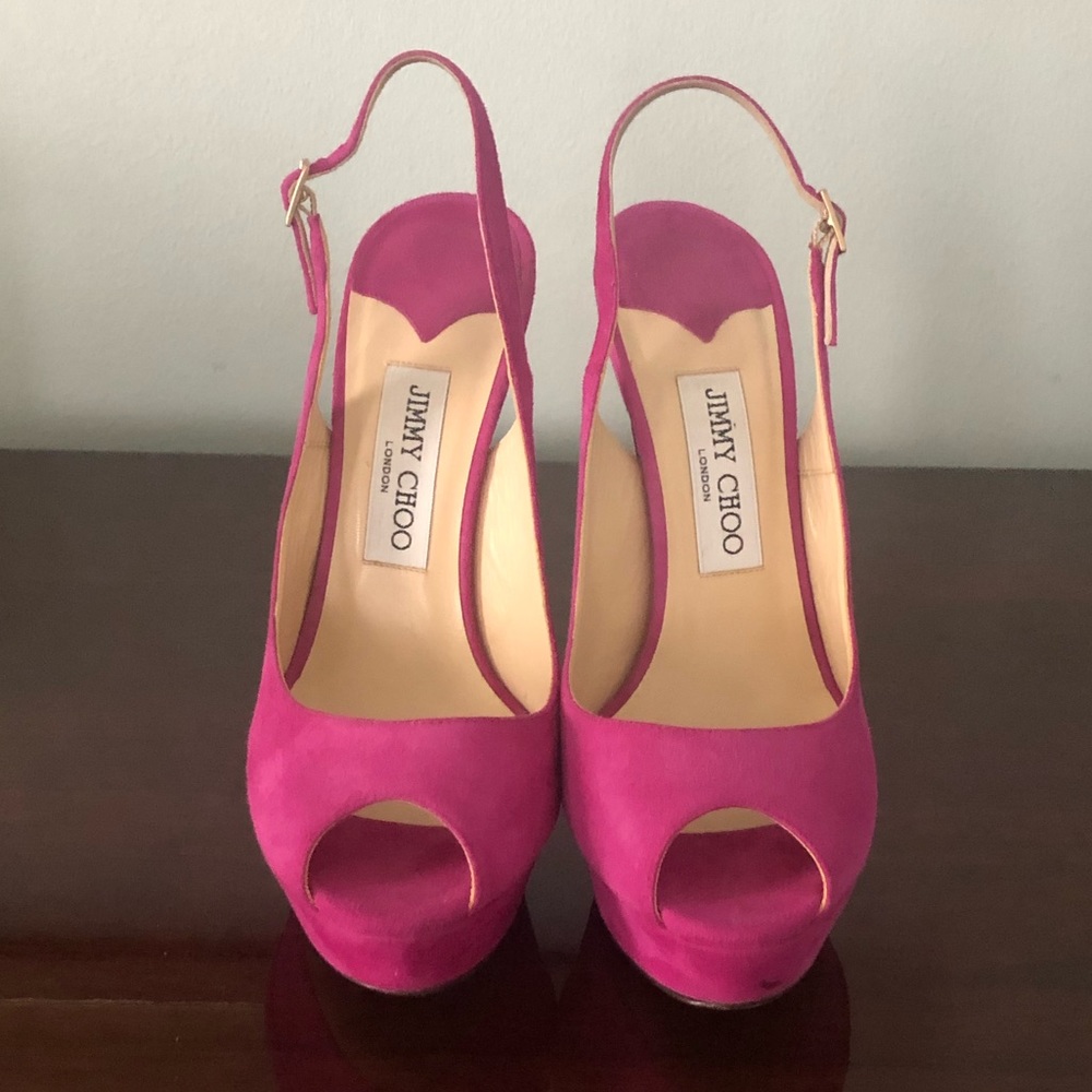 Fuchsia Suede Sling Back 6’ Heels